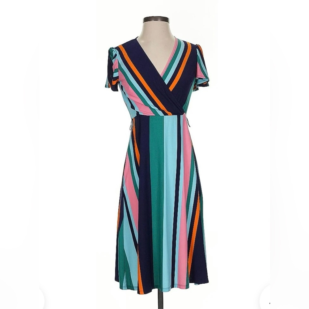 Donna Morgan Colorful Striped Wrap Dress